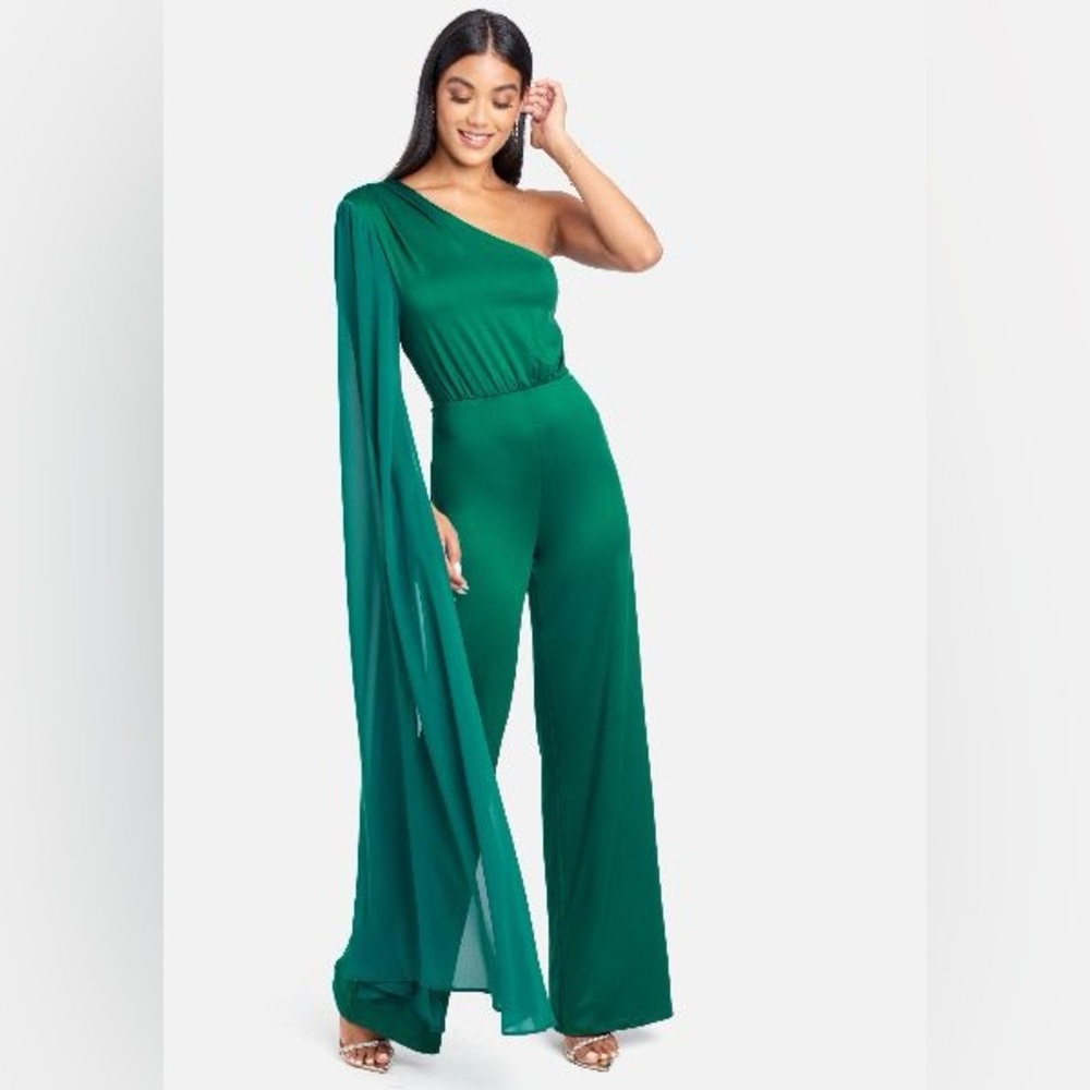 BEBE One Shoulder Cape Sleeve Jumpsuit